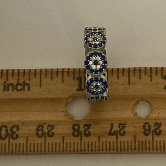 925 Silver band ring evileye blue / clear cz stones - Picture 4 of 4